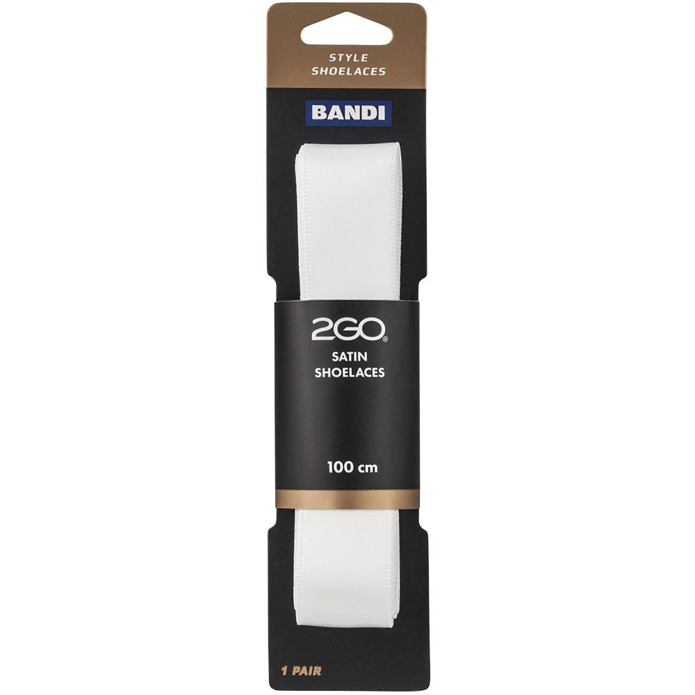 2GO Satin Shoelaces 320 White 100 cm