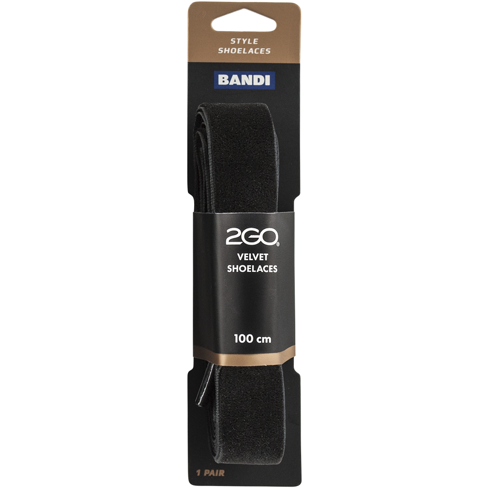 2GO Velvet Shoelaces 332 Black 100 cm